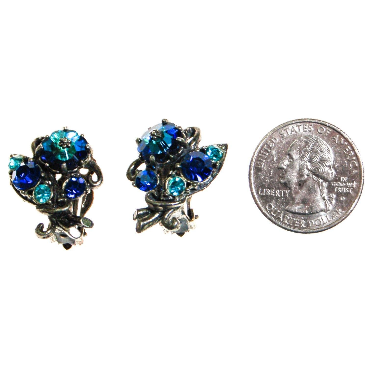 Weiss Blue Rhinestone Flower Earrings by Weiss - Vintage Meet Modern Vintage Jewelry - Chicago, Illinois - #oldhollywoodglamour #vintagemeetmodern #designervintage #jewelrybox #antiquejewelry #vintagejewelry