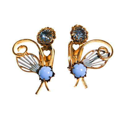 Blue Rhinestone and Moosnstone Flower Earrings by Unsigned Beauty - Vintage Meet Modern Vintage Jewelry - Chicago, Illinois - #oldhollywoodglamour #vintagemeetmodern #designervintage #jewelrybox #antiquejewelry #vintagejewelry