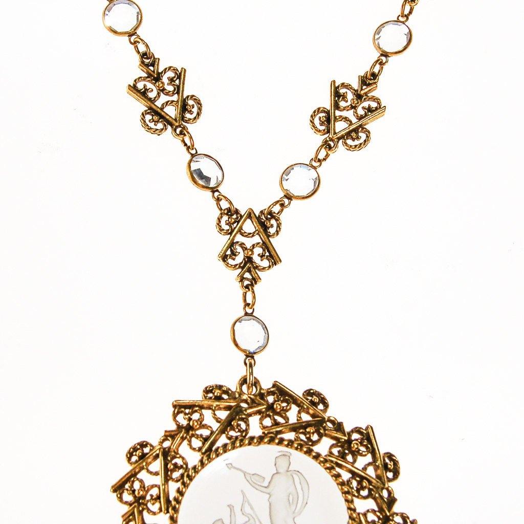 Cupid and Psyche Mythological Crystal Cameo Pendant Necklace by Goldette - Vintage Meet Modern Vintage Jewelry - Chicago, Illinois - #oldhollywoodglamour #vintagemeetmodern #designervintage #jewelrybox #antiquejewelry #vintagejewelry
