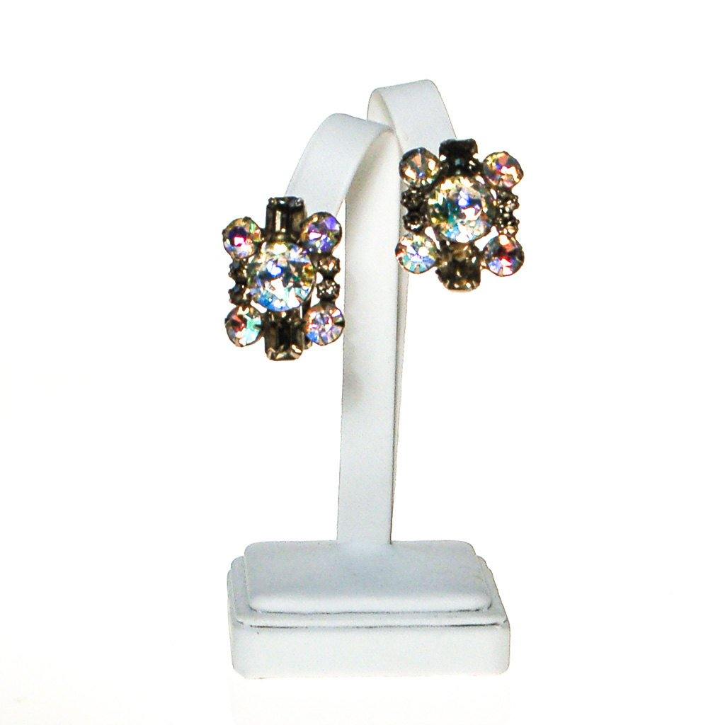 Smoke and Aurora Borealis Rhinestone Statement Earrings by 1960s - Vintage Meet Modern Vintage Jewelry - Chicago, Illinois - #oldhollywoodglamour #vintagemeetmodern #designervintage #jewelrybox #antiquejewelry #vintagejewelry