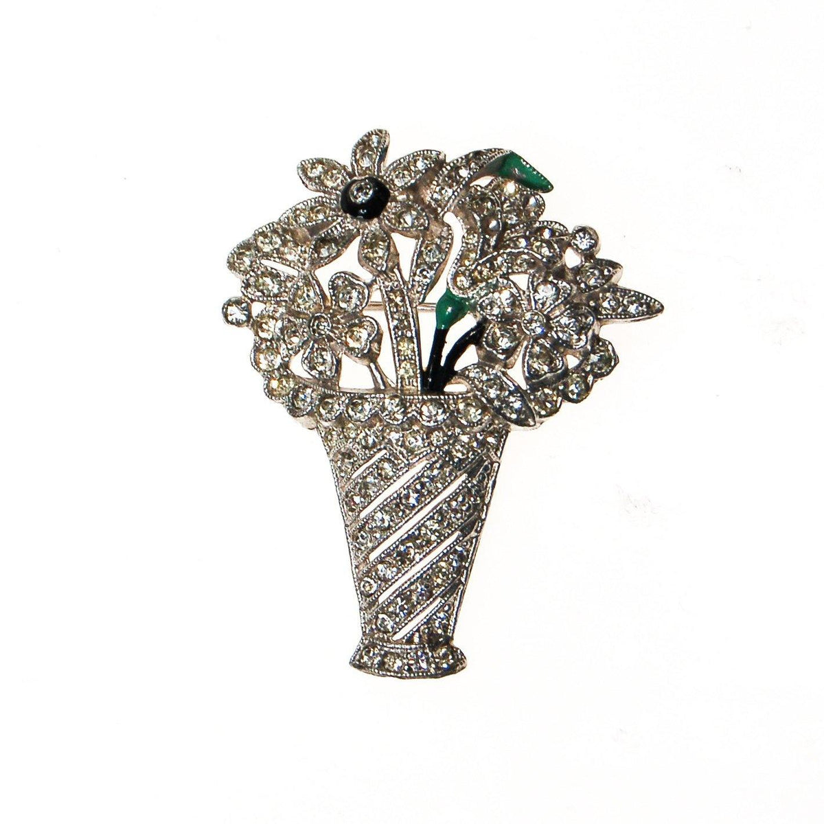Art Deco Rhinestone Basket of Flowers Brooch