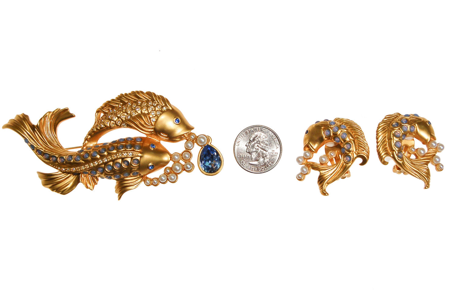 Elizabeth Taylor Sea Shimmer Jumpin Koi Fish Brooch by Elizabeth Taylor for Avon - Vintage Meet Modern Vintage Jewelry - Chicago, Illinois - #oldhollywoodglamour #vintagemeetmodern #designervintage #jewelrybox #antiquejewelry #vintagejewelry