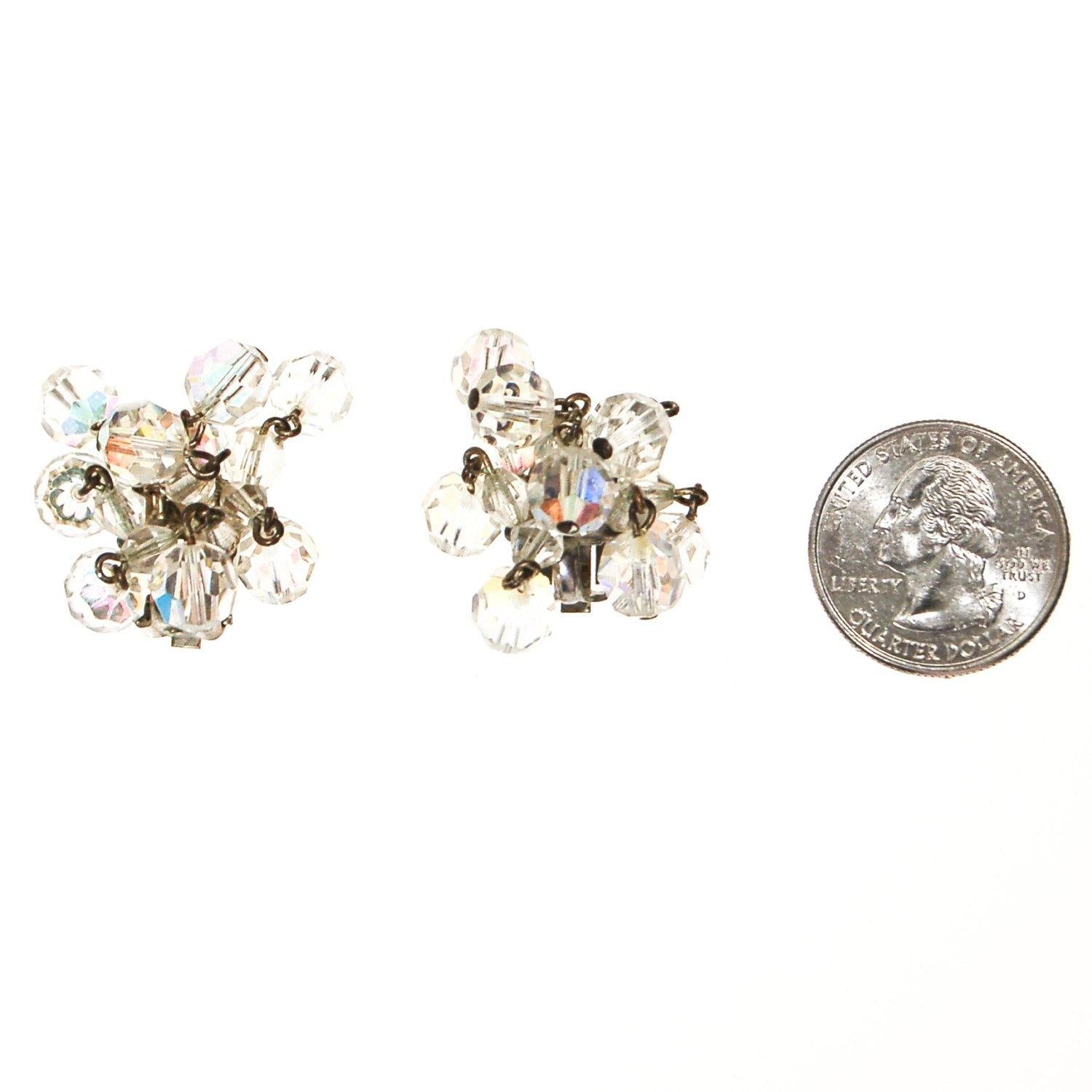 Aurora Borealis Crystal Bead Earrings, Dangling, Cha Cha Beads, Iridescent, Clip On, Bridal, Wedding, Designer Vintage Jewelry by 1950s - Vintage Meet Modern Vintage Jewelry - Chicago, Illinois - #oldhollywoodglamour #vintagemeetmodern #designervintage #jewelrybox #antiquejewelry #vintagejewelry