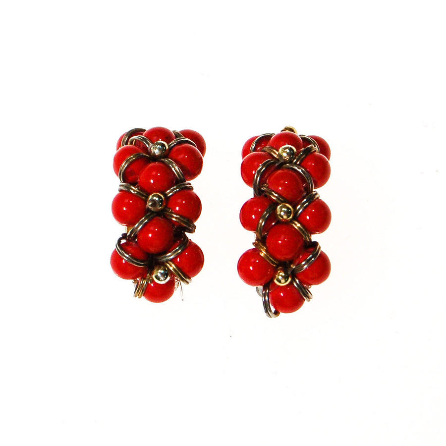 Retro Red Beaded Hoop Earrings by Unsigned Beauty - Vintage Meet Modern Vintage Jewelry - Chicago, Illinois - #oldhollywoodglamour #vintagemeetmodern #designervintage #jewelrybox #antiquejewelry #vintagejewelry