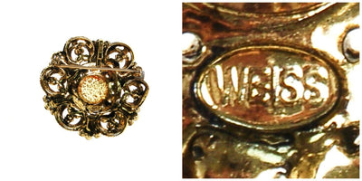 Weiss Fire Opal Dragons Breath Seed Pearl and Amethyst Rhinestone Brooch by Weiss - Vintage Meet Modern Vintage Jewelry - Chicago, Illinois - #oldhollywoodglamour #vintagemeetmodern #designervintage #jewelrybox #antiquejewelry #vintagejewelry