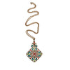Plique a Jour Crown Trifari Pendant Necklace, Stained Glass, Emerald Green, Red, Blue, Collectible Designer Jewelry, 1960s by Crown Trifari - Vintage Meet Modern Vintage Jewelry - Chicago, Illinois - #oldhollywoodglamour #vintagemeetmodern #designervintage #jewelrybox #antiquejewelry #vintagejewelry