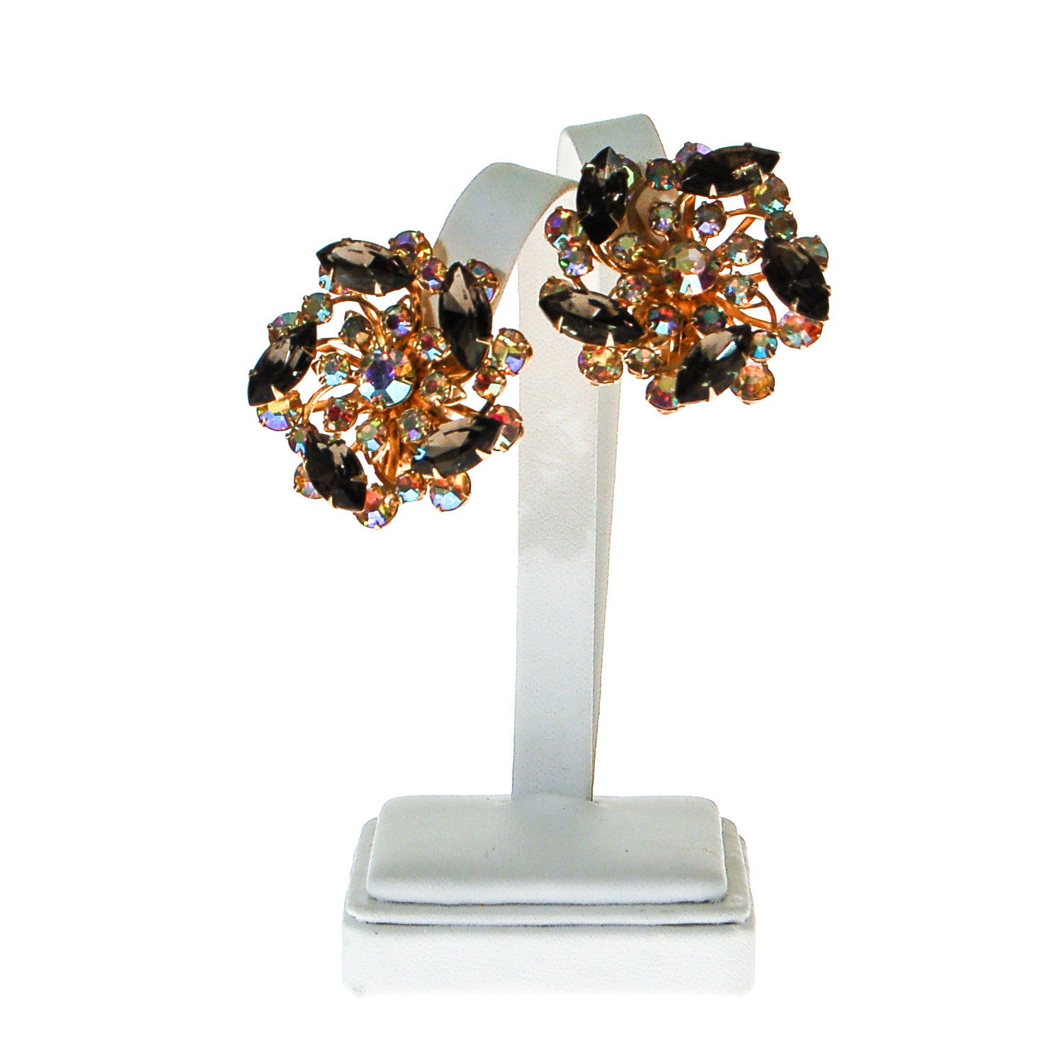 Black Diamond and Aurora Borealis Rhinestone Statement Earrings by Unsigned Beauty - Vintage Meet Modern Vintage Jewelry - Chicago, Illinois - #oldhollywoodglamour #vintagemeetmodern #designervintage #jewelrybox #antiquejewelry #vintagejewelry