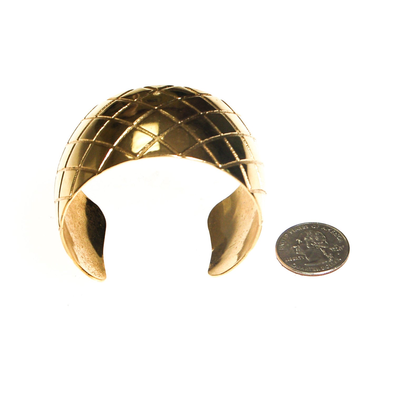 Gold Quilted Cuff Bracelet by Unsigned Beauty - Vintage Meet Modern Vintage Jewelry - Chicago, Illinois - #oldhollywoodglamour #vintagemeetmodern #designervintage #jewelrybox #antiquejewelry #vintagejewelry