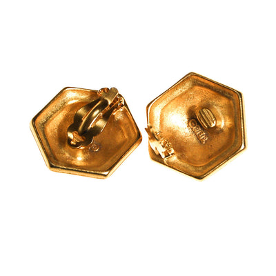 Erwin Pearl White and Gold Earrings, Hexagon, Clip On, 1980s, Designer Vintage Jewelry by Erwin Pearl - Vintage Meet Modern Vintage Jewelry - Chicago, Illinois - #oldhollywoodglamour #vintagemeetmodern #designervintage #jewelrybox #antiquejewelry #vintagejewelry