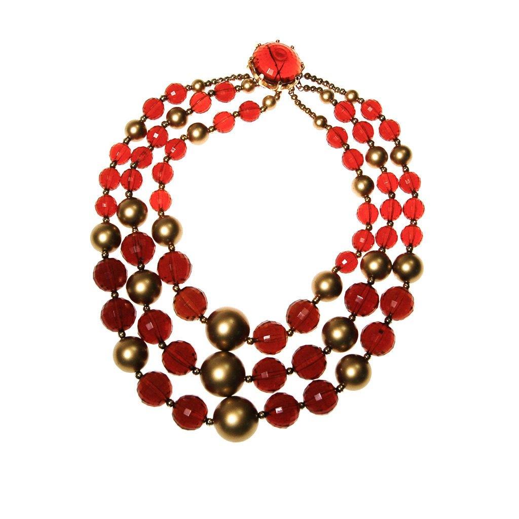 Gold and Smokey Topaz Bead Necklace, Triple Strand, Chunky, Statement Necklace, Torsade by Unsigned Beauty - Vintage Meet Modern Vintage Jewelry - Chicago, Illinois - #oldhollywoodglamour #vintagemeetmodern #designervintage #jewelrybox #antiquejewelry #vintagejewelry