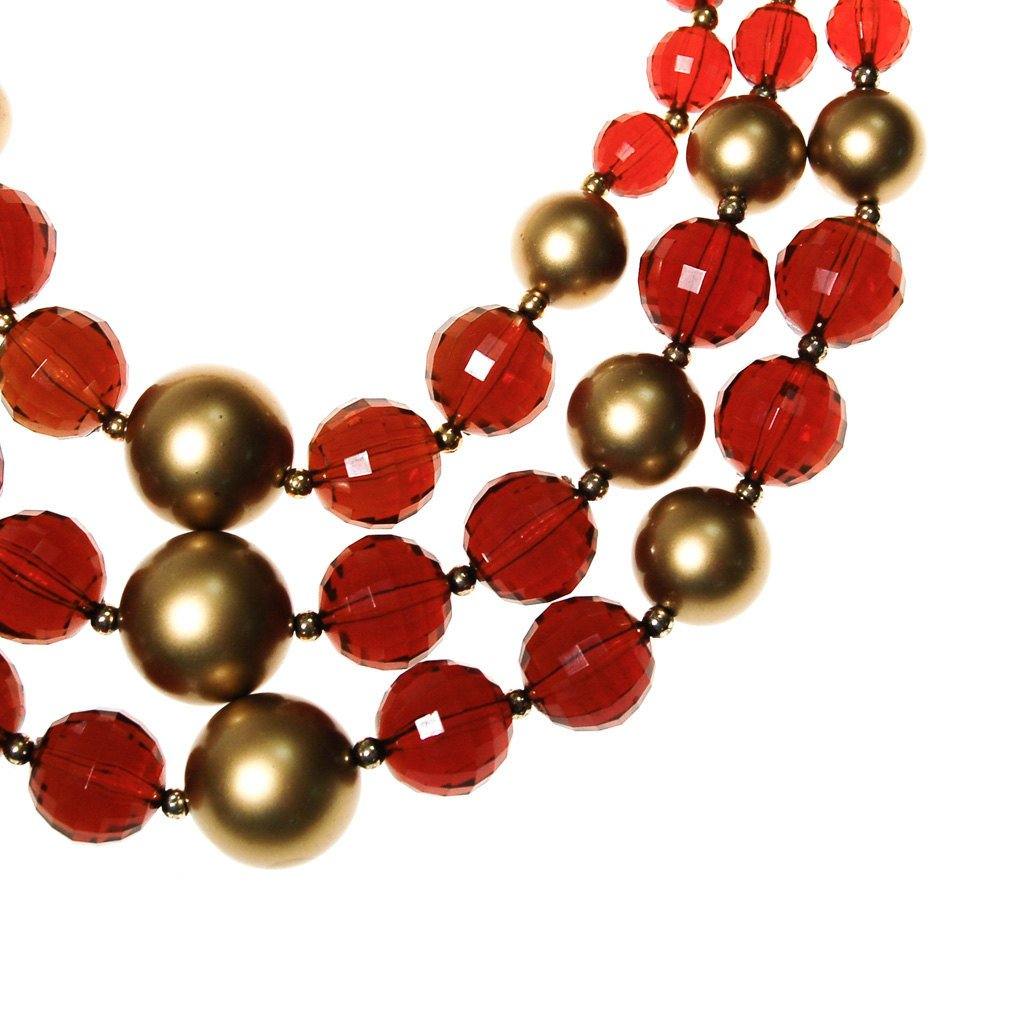 Gold and Smokey Topaz Bead Necklace, Triple Strand, Chunky, Statement Necklace, Torsade by Unsigned Beauty - Vintage Meet Modern Vintage Jewelry - Chicago, Illinois - #oldhollywoodglamour #vintagemeetmodern #designervintage #jewelrybox #antiquejewelry #vintagejewelry