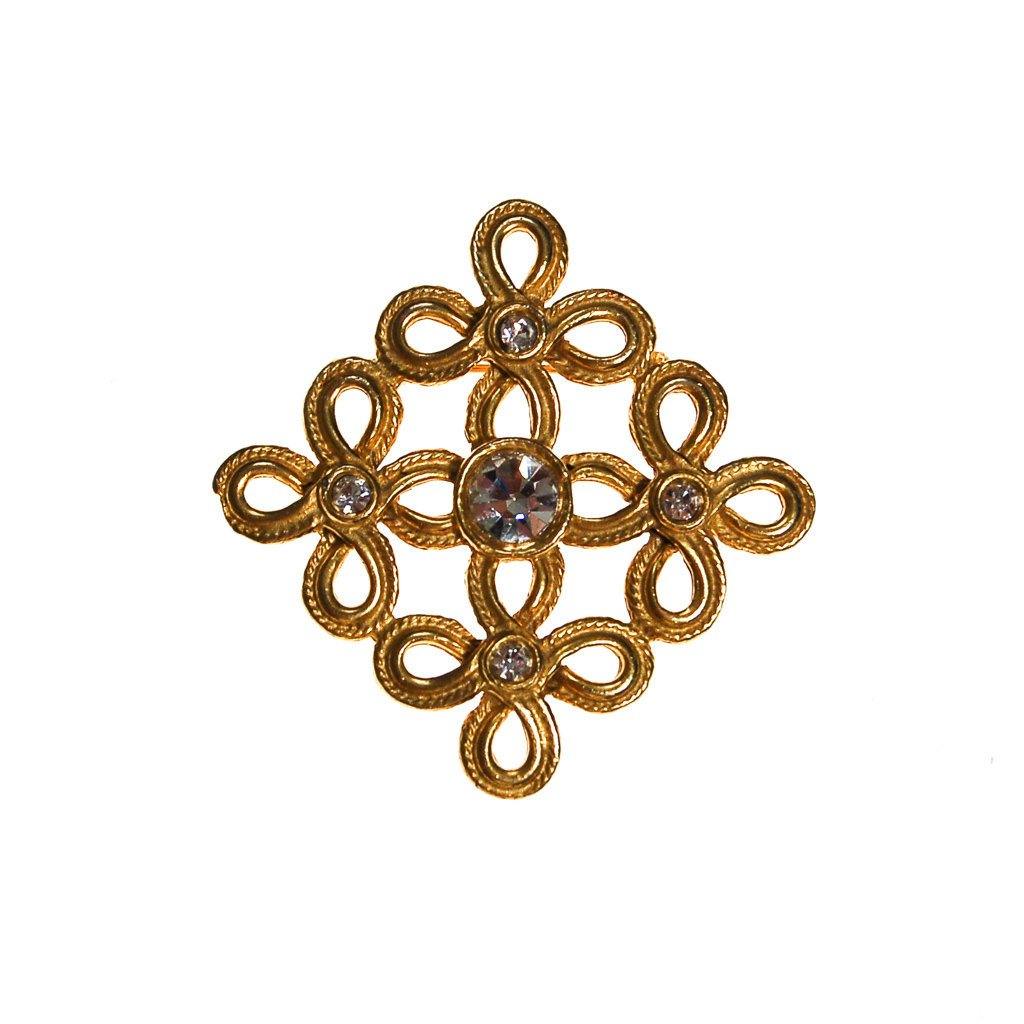 Gold Scroll with Rhinestone Center Brooch by Unsigned Beauty - Vintage Meet Modern Vintage Jewelry - Chicago, Illinois - #oldhollywoodglamour #vintagemeetmodern #designervintage #jewelrybox #antiquejewelry #vintagejewelry