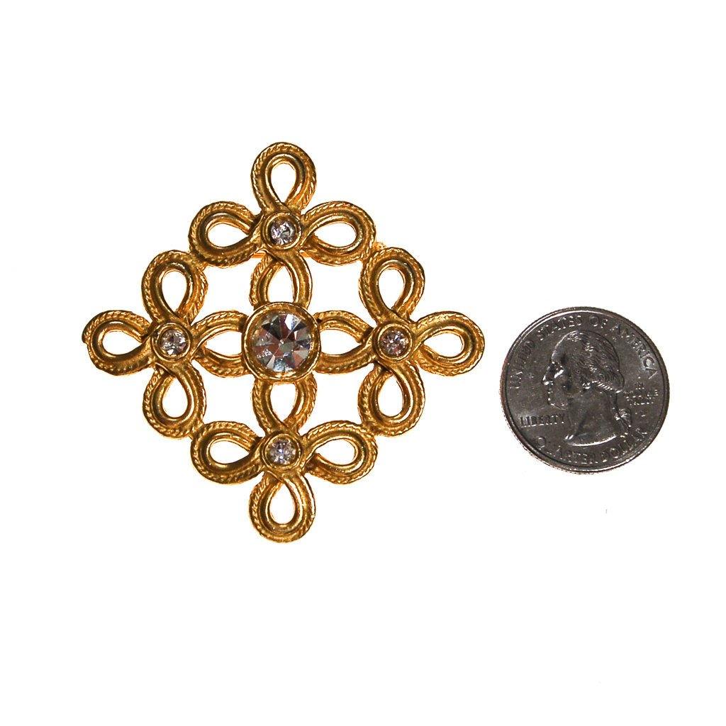 Gold Scroll with Rhinestone Center Brooch by Unsigned Beauty - Vintage Meet Modern Vintage Jewelry - Chicago, Illinois - #oldhollywoodglamour #vintagemeetmodern #designervintage #jewelrybox #antiquejewelry #vintagejewelry