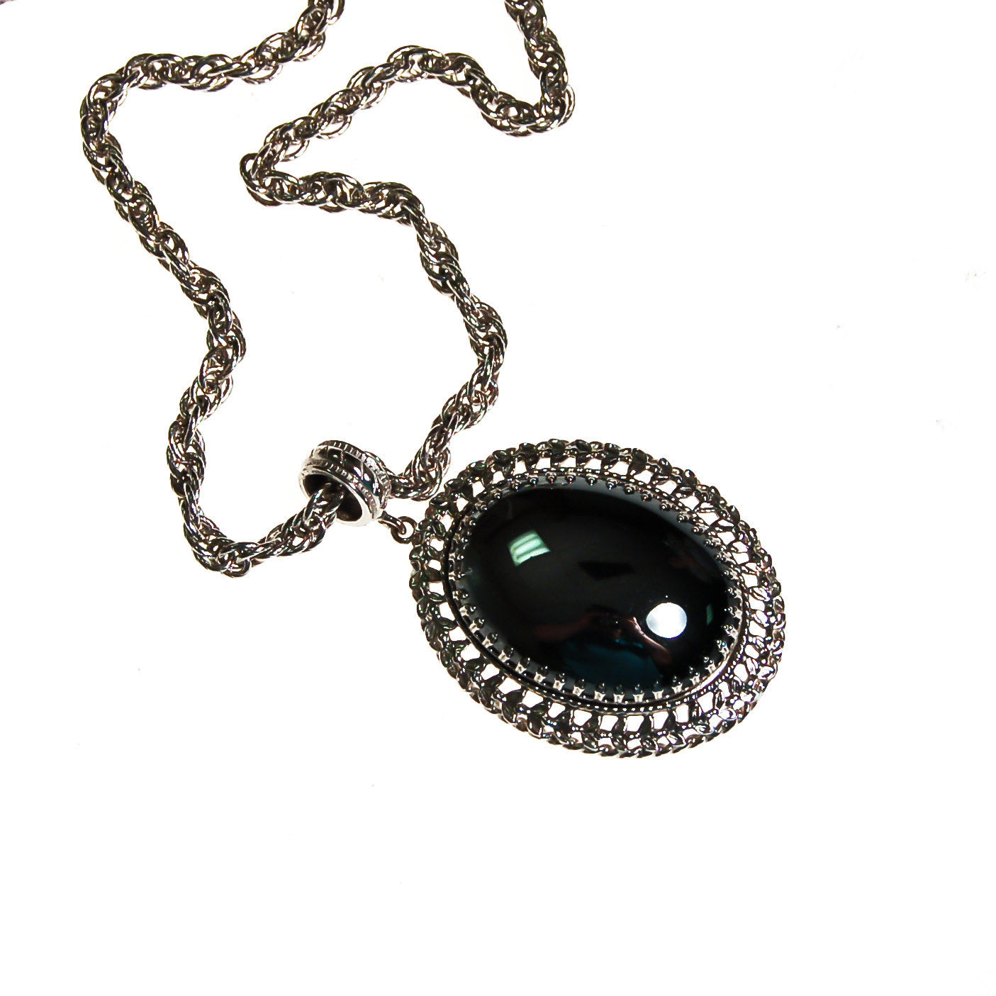 Whiting and Davis Hematite Pendant Necklace by Whiting and Davis - Vintage Meet Modern Vintage Jewelry - Chicago, Illinois - #oldhollywoodglamour #vintagemeetmodern #designervintage #jewelrybox #antiquejewelry #vintagejewelry