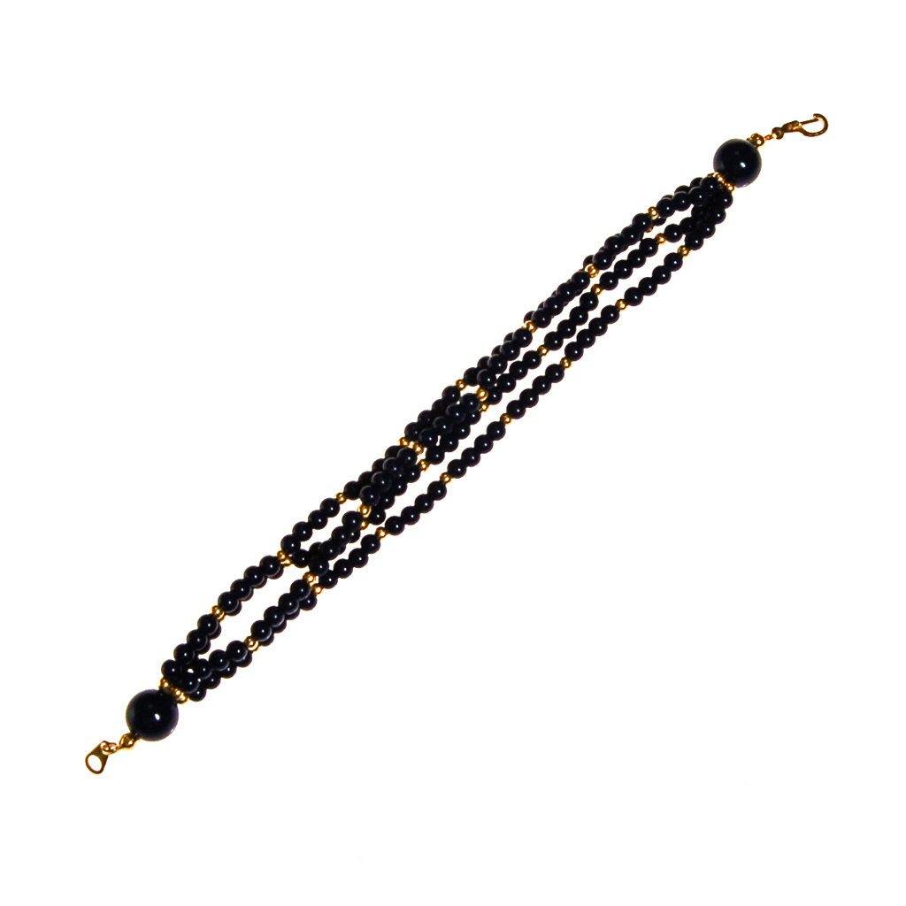 Triple Strand Blue and Gold Bead Bracelet by Unsigned Beauty - Vintage Meet Modern Vintage Jewelry - Chicago, Illinois - #oldhollywoodglamour #vintagemeetmodern #designervintage #jewelrybox #antiquejewelry #vintagejewelry