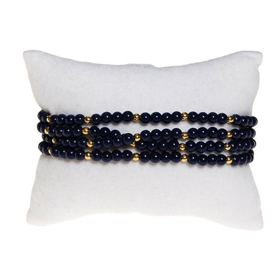 Triple Strand Blue and Gold Bead Bracelet by Unsigned Beauty - Vintage Meet Modern Vintage Jewelry - Chicago, Illinois - #oldhollywoodglamour #vintagemeetmodern #designervintage #jewelrybox #antiquejewelry #vintagejewelry