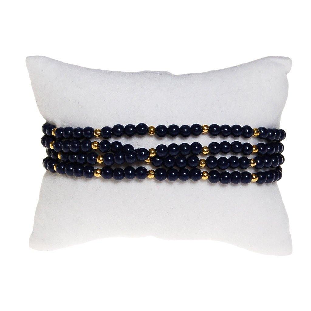 Triple Strand Blue and Gold Bead Bracelet