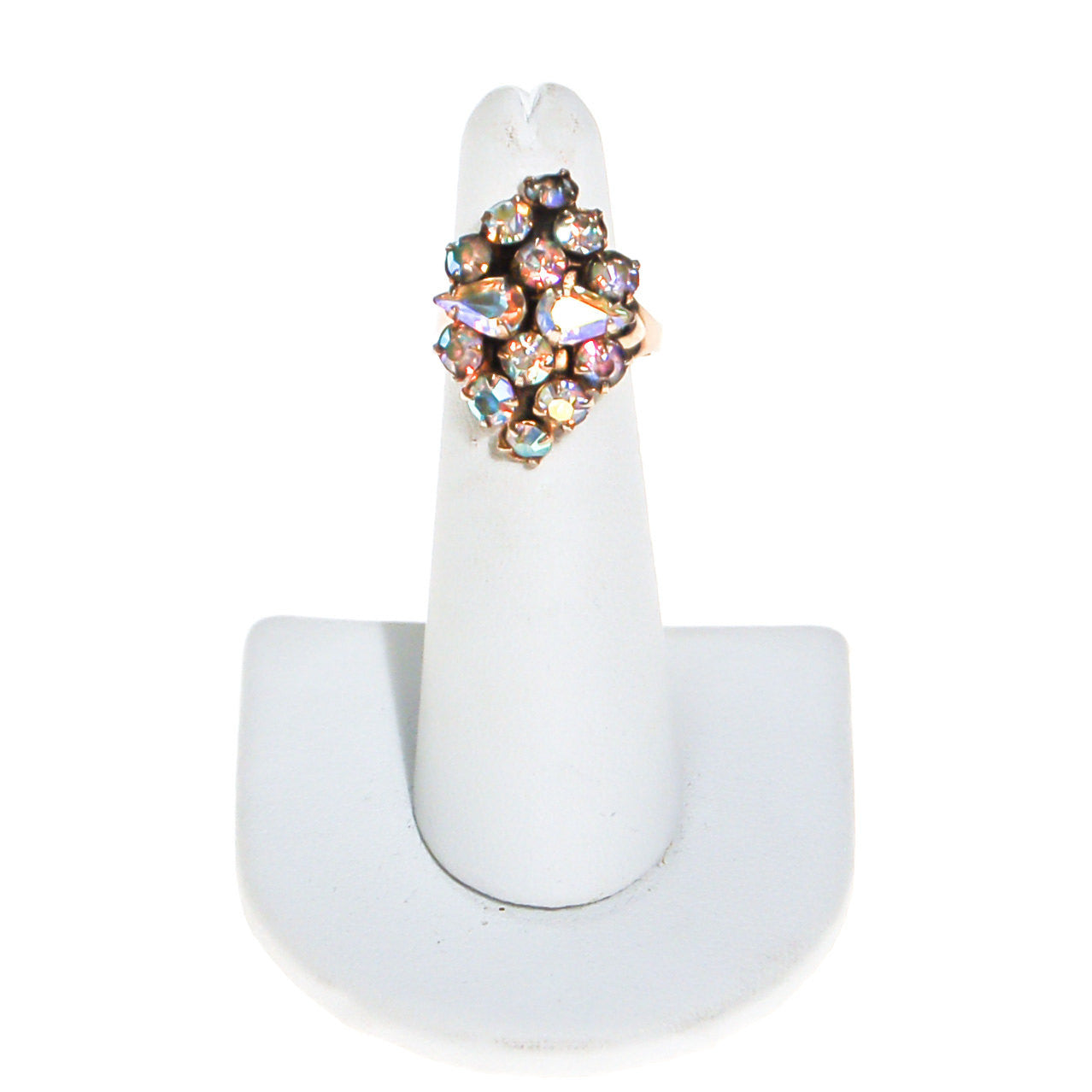 Aurora Borealis Rhinestone Cluster Cocktail Ring by Unsigned Beauty - Vintage Meet Modern Vintage Jewelry - Chicago, Illinois - #oldhollywoodglamour #vintagemeetmodern #designervintage #jewelrybox #antiquejewelry #vintagejewelry