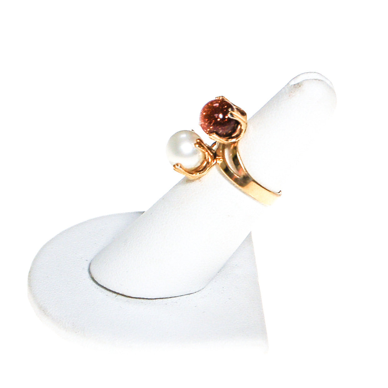 Gold Stone and Pearl Bypass Style Statement Ring, by Unsigned Beauty - Vintage Meet Modern Vintage Jewelry - Chicago, Illinois - #oldhollywoodglamour #vintagemeetmodern #designervintage #jewelrybox #antiquejewelry #vintagejewelry