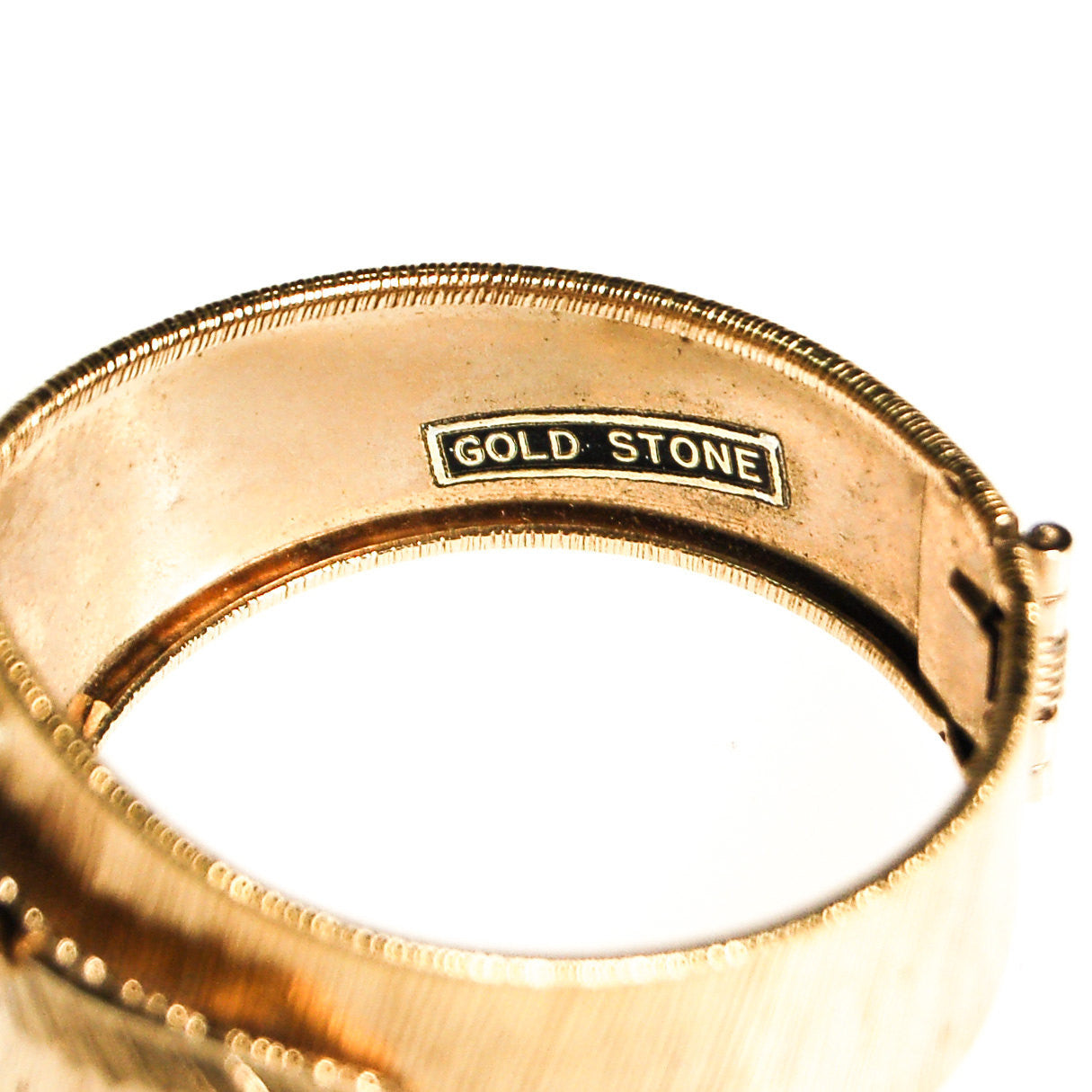 Mid Century Modern Statement Clamper Bracelet with Gold Stone and Pearl Beads by Unsigned Beauty - Vintage Meet Modern Vintage Jewelry - Chicago, Illinois - #oldhollywoodglamour #vintagemeetmodern #designervintage #jewelrybox #antiquejewelry #vintagejewelry