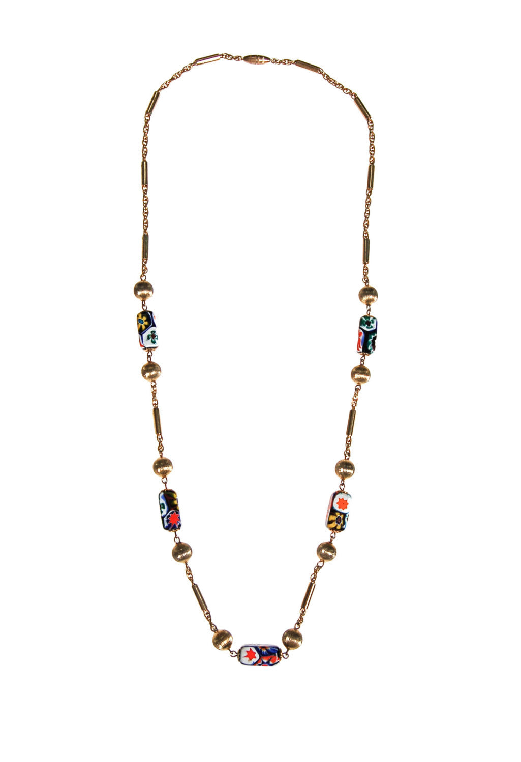 Millefiori Coloful Art Glass Bead Necklace by Unsigned Beauty - Vintage Meet Modern Vintage Jewelry - Chicago, Illinois - #oldhollywoodglamour #vintagemeetmodern #designervintage #jewelrybox #antiquejewelry #vintagejewelry