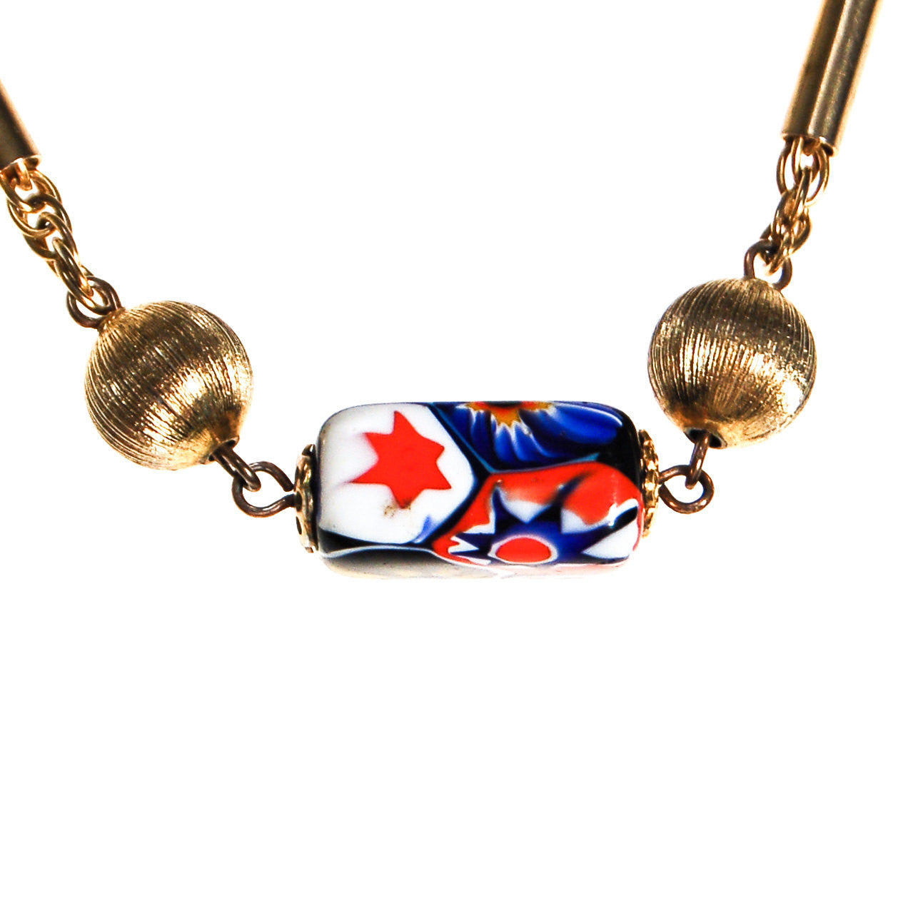 Millefiori Coloful Art Glass Bead Necklace by Unsigned Beauty - Vintage Meet Modern Vintage Jewelry - Chicago, Illinois - #oldhollywoodglamour #vintagemeetmodern #designervintage #jewelrybox #antiquejewelry #vintagejewelry