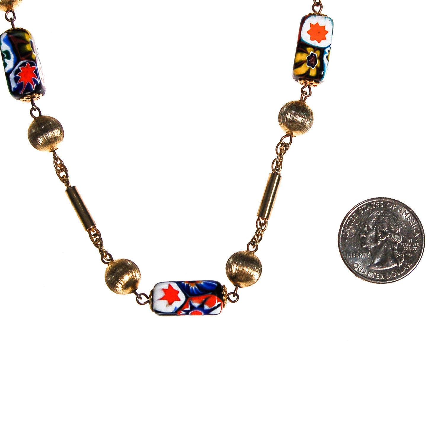 Millefiori Coloful Art Glass Bead Necklace by Unsigned Beauty - Vintage Meet Modern Vintage Jewelry - Chicago, Illinois - #oldhollywoodglamour #vintagemeetmodern #designervintage #jewelrybox #antiquejewelry #vintagejewelry