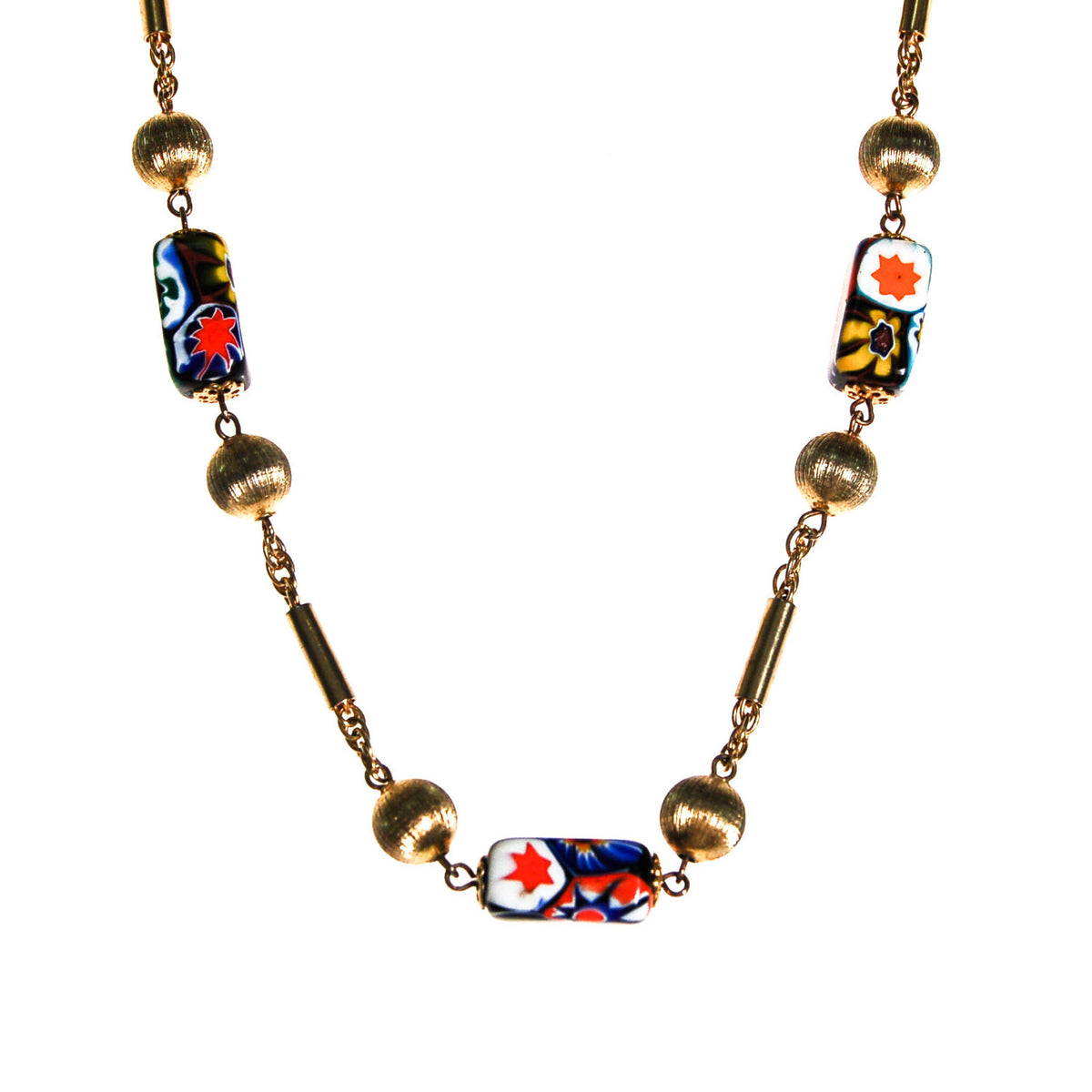 Millefiori Coloful Art Glass Bead Necklace