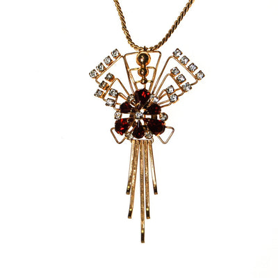 1940s M & S Gold Filled Red Garnet Crystal and Rhinestone Pendant Brooch Combination Necklace by M & S - Vintage Meet Modern Vintage Jewelry - Chicago, Illinois - #oldhollywoodglamour #vintagemeetmodern #designervintage #jewelrybox #antiquejewelry #vintagejewelry