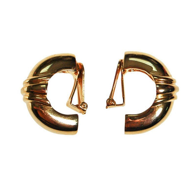 Gold Ribbed Hoop Earrings, Clip On, Designer Jewelry, Classic Style, 1980s by 1980s - Vintage Meet Modern Vintage Jewelry - Chicago, Illinois - #oldhollywoodglamour #vintagemeetmodern #designervintage #jewelrybox #antiquejewelry #vintagejewelry