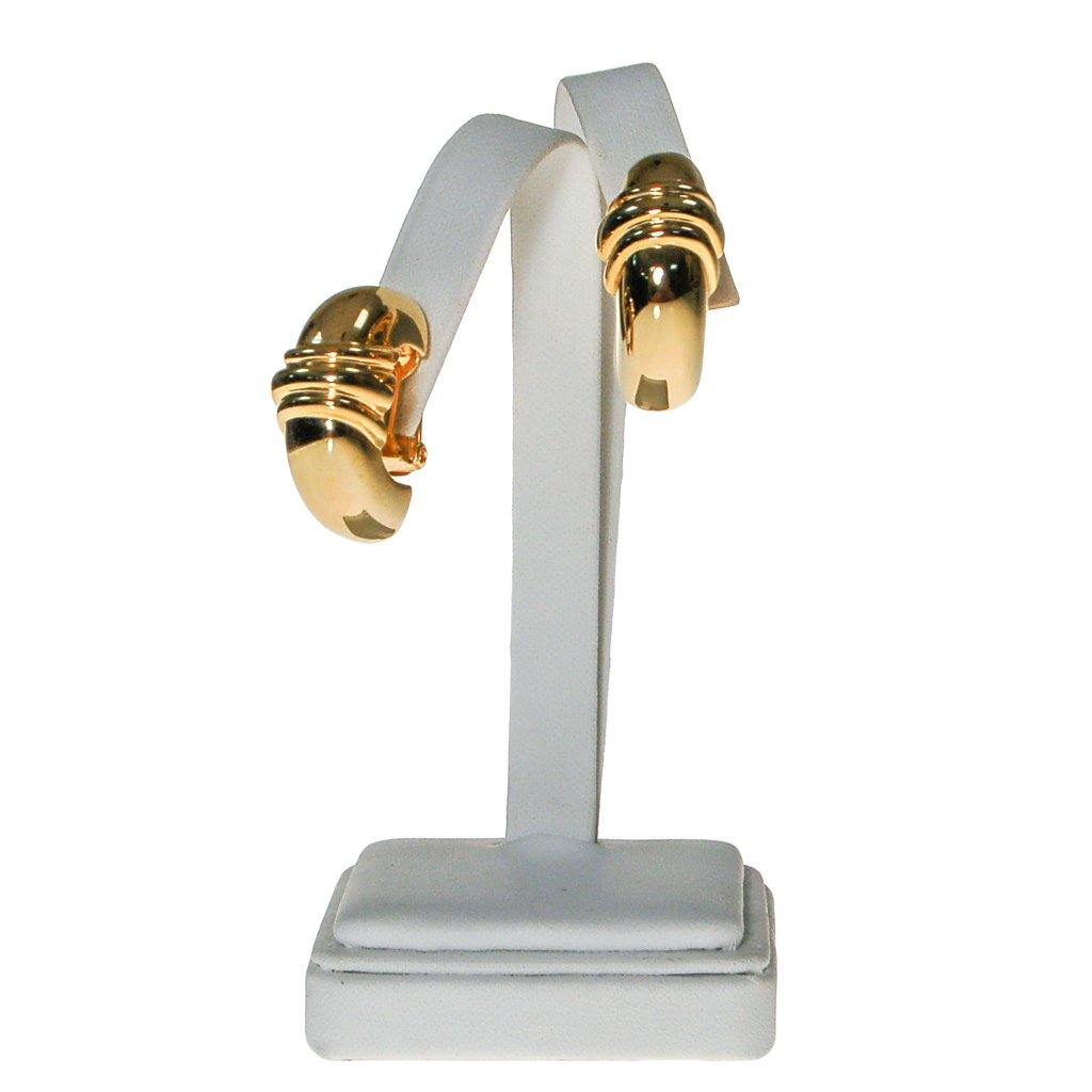 Gold Ribbed Hoop Earrings, Clip On, Designer Jewelry, Classic Style, 1980s