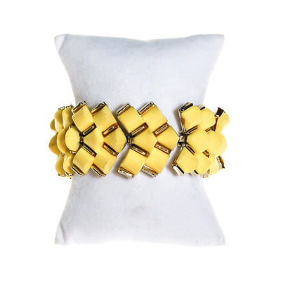 Sunshine Yellow Thermoset Wave Bracelet by Unsigned Beauty - Vintage Meet Modern Vintage Jewelry - Chicago, Illinois - #oldhollywoodglamour #vintagemeetmodern #designervintage #jewelrybox #antiquejewelry #vintagejewelry