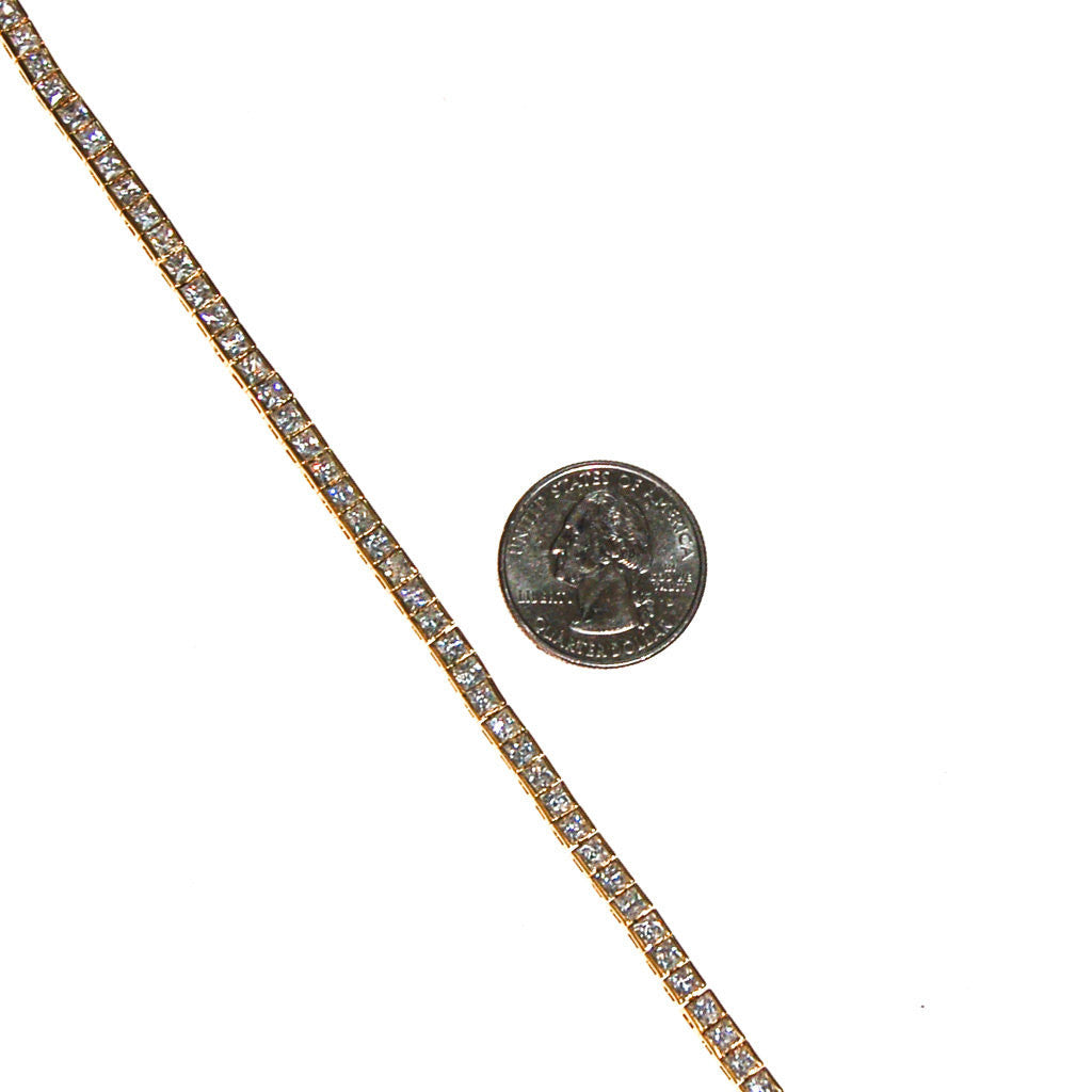 Princess Cut CZ Tennis Bracelet, Gold Tone Setting, 1980s by Sterling Silver - Vintage Meet Modern Vintage Jewelry - Chicago, Illinois - #oldhollywoodglamour #vintagemeetmodern #designervintage #jewelrybox #antiquejewelry #vintagejewelry