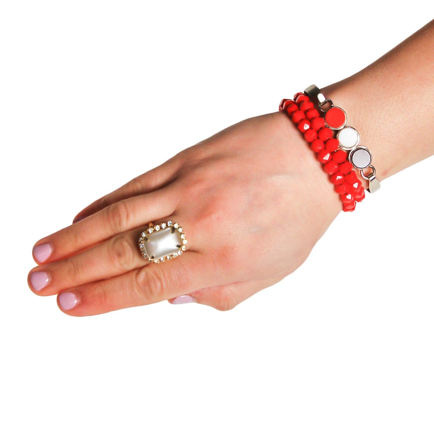 Red White and Blue Silver Bangle Bracelet, Mid Century Modern, Preppy, Americana, Patriotic, Summer Jewerly by Unsigned Beauty - Vintage Meet Modern Vintage Jewelry - Chicago, Illinois - #oldhollywoodglamour #vintagemeetmodern #designervintage #jewelrybox #antiquejewelry #vintagejewelry