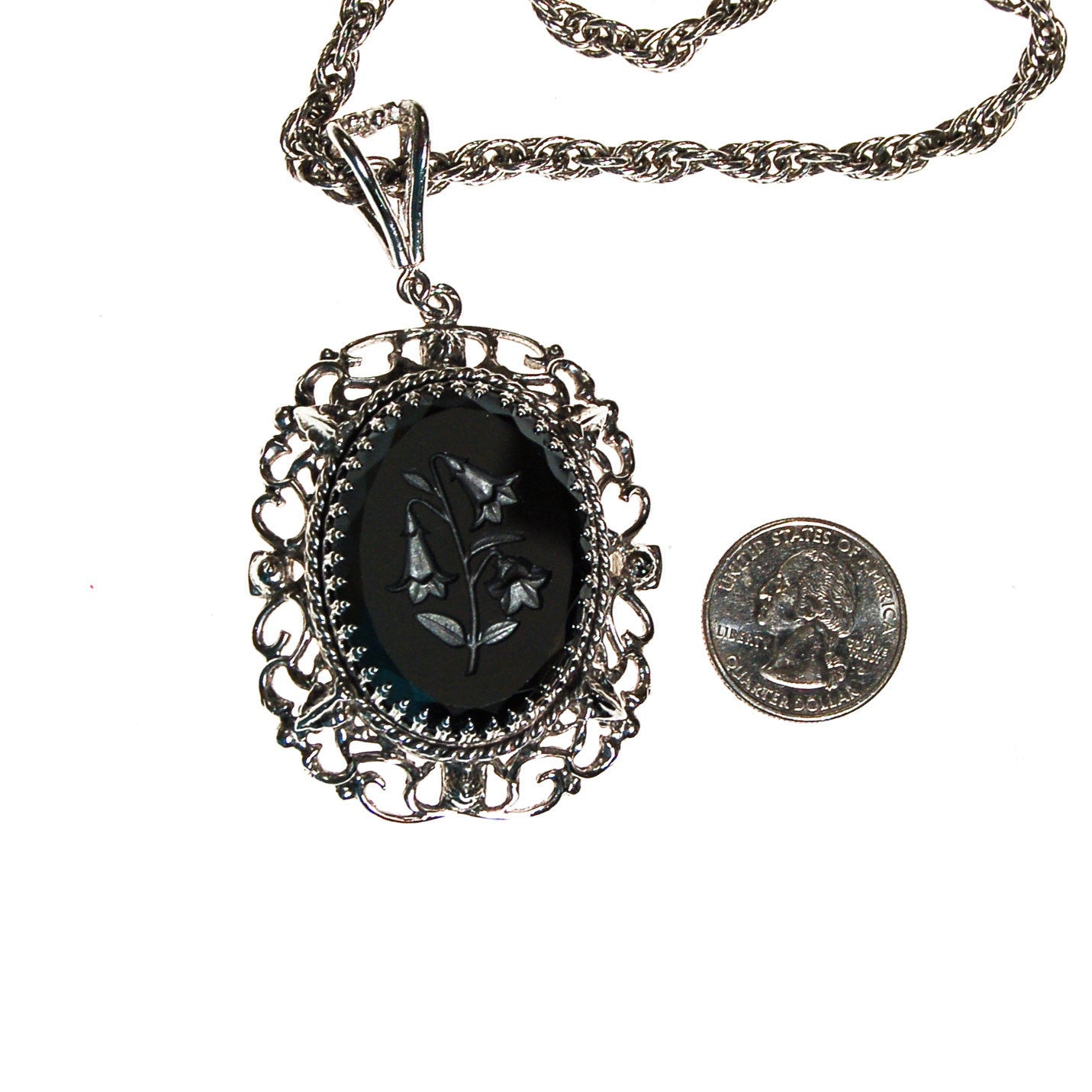 Whiting and Davis Hematite Carved Flower Statement Necklace by Whiting and Davis - Vintage Meet Modern Vintage Jewelry - Chicago, Illinois - #oldhollywoodglamour #vintagemeetmodern #designervintage #jewelrybox #antiquejewelry #vintagejewelry