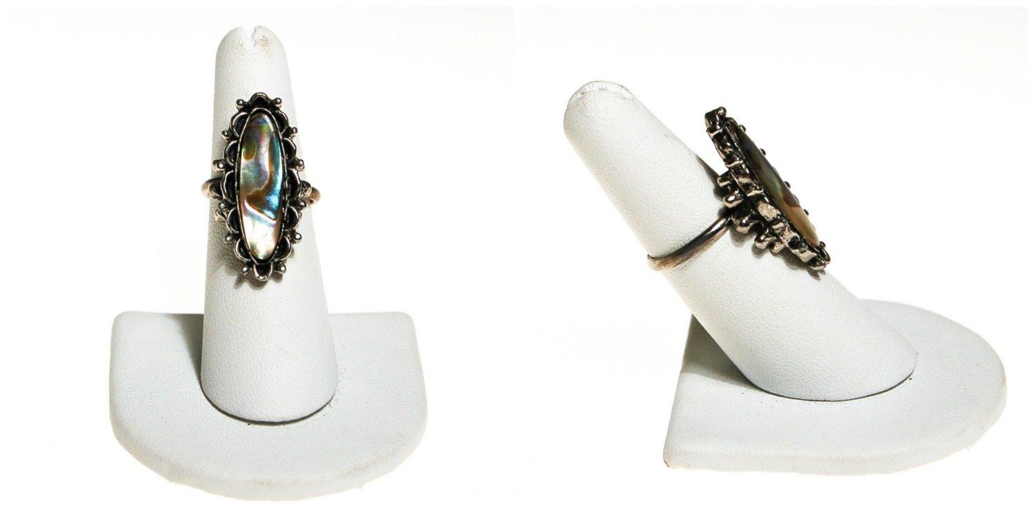 Vintage Abalone Statement Ring, Silver Tone, Adjustable, Bohemian Chic, 1970s by 1970s - Vintage Meet Modern Vintage Jewelry - Chicago, Illinois - #oldhollywoodglamour #vintagemeetmodern #designervintage #jewelrybox #antiquejewelry #vintagejewelry