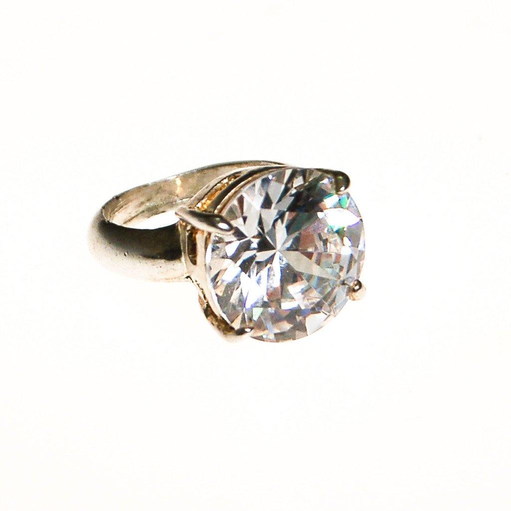 Massive CZ Solitaire Cocktail Statement Ring set in Silver Tone by Cubic Zirconia - Vintage Meet Modern Vintage Jewelry - Chicago, Illinois - #oldhollywoodglamour #vintagemeetmodern #designervintage #jewelrybox #antiquejewelry #vintagejewelry