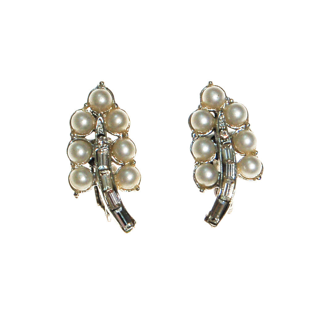 Coro Pearl and Rhinestone Earrings set in Silver Tone