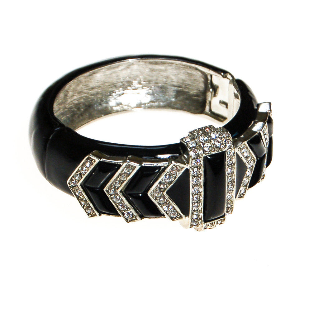 Kenneth Lane Art Deco Black Enamel and Rhinestone Bracelet by Kenneth Lane - Vintage Meet Modern Vintage Jewelry - Chicago, Illinois - #oldhollywoodglamour #vintagemeetmodern #designervintage #jewelrybox #antiquejewelry #vintagejewelry