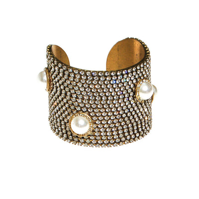 Linda Levinson Couture Pearl and Rhinestone Cuff Bracelet by Linda Levinson - Vintage Meet Modern Vintage Jewelry - Chicago, Illinois - #oldhollywoodglamour #vintagemeetmodern #designervintage #jewelrybox #antiquejewelry #vintagejewelry