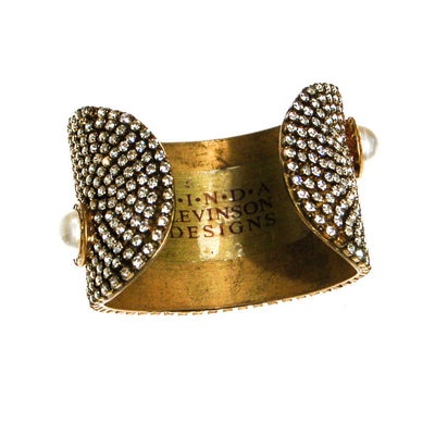 Linda Levinson Couture Pearl and Rhinestone Cuff Bracelet by Linda Levinson - Vintage Meet Modern Vintage Jewelry - Chicago, Illinois - #oldhollywoodglamour #vintagemeetmodern #designervintage #jewelrybox #antiquejewelry #vintagejewelry