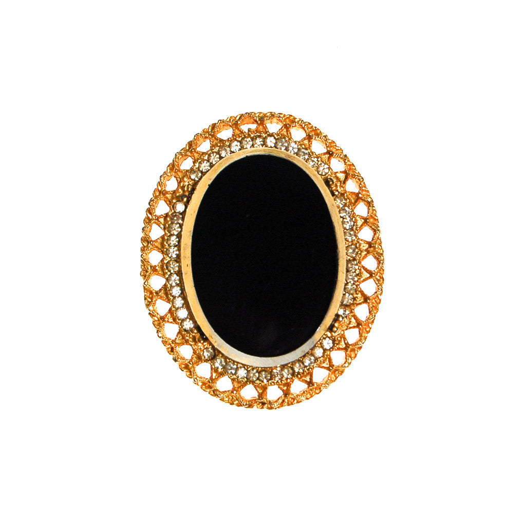 Black Glass Mirror Cameo Style Brooch Pendant by Celebrity NY