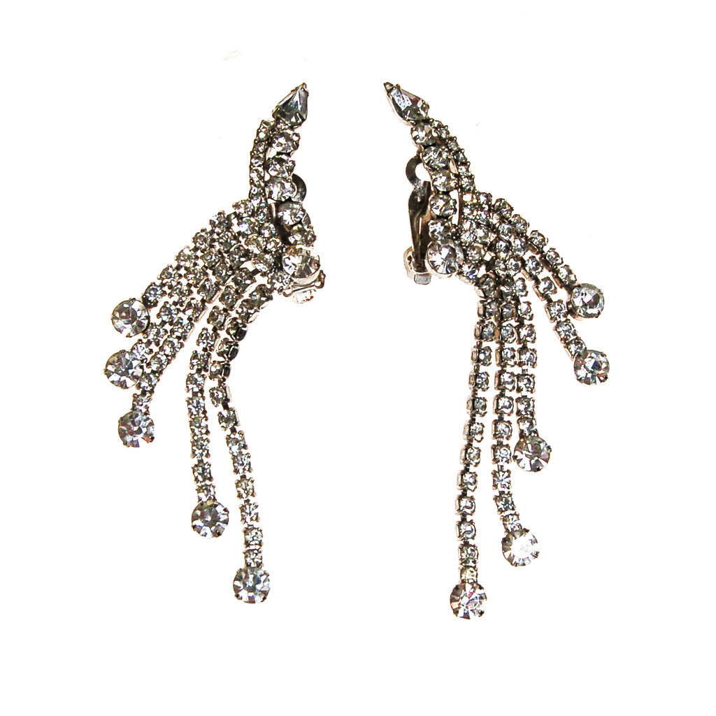 Waterfall Rhinestone Ear Crawlers Statement Earrings by Unsigned Beauty - Vintage Meet Modern Vintage Jewelry - Chicago, Illinois - #oldhollywoodglamour #vintagemeetmodern #designervintage #jewelrybox #antiquejewelry #vintagejewelry