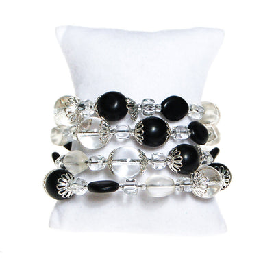 Black and Clear Glass Beaded Coil Bracelet by Unsigned Beauty - Vintage Meet Modern Vintage Jewelry - Chicago, Illinois - #oldhollywoodglamour #vintagemeetmodern #designervintage #jewelrybox #antiquejewelry #vintagejewelry