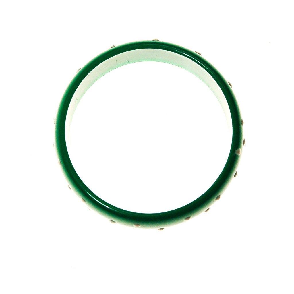 Green and White Polka Dot Bangle Bracelet by 1980s - Vintage Meet Modern Vintage Jewelry - Chicago, Illinois - #oldhollywoodglamour #vintagemeetmodern #designervintage #jewelrybox #antiquejewelry #vintagejewelry