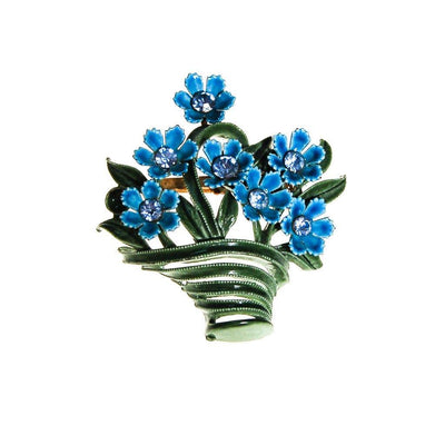 Vintage Blue Flowers in the Basket Painted Enamel Brooch by Unsigned Beauty - Vintage Meet Modern Vintage Jewelry - Chicago, Illinois - #oldhollywoodglamour #vintagemeetmodern #designervintage #jewelrybox #antiquejewelry #vintagejewelry