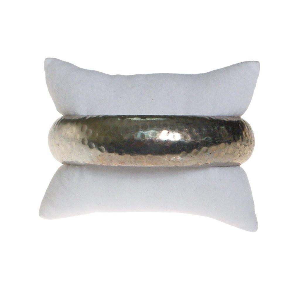 Wide Silver Tone Hammered Bangle Bracelet