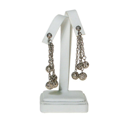 Silver Filigree Beads Earrings, Clip On, Dangling, Drop by 1970s - Vintage Meet Modern Vintage Jewelry - Chicago, Illinois - #oldhollywoodglamour #vintagemeetmodern #designervintage #jewelrybox #antiquejewelry #vintagejewelry