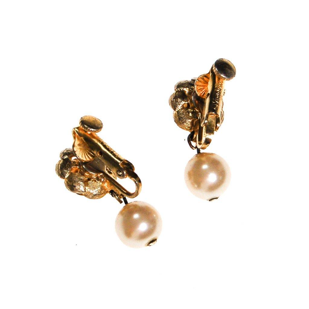 Vendome Gold Rose with Pearl Drop Earrings by Vendome - Vintage Meet Modern Vintage Jewelry - Chicago, Illinois - #oldhollywoodglamour #vintagemeetmodern #designervintage #jewelrybox #antiquejewelry #vintagejewelry