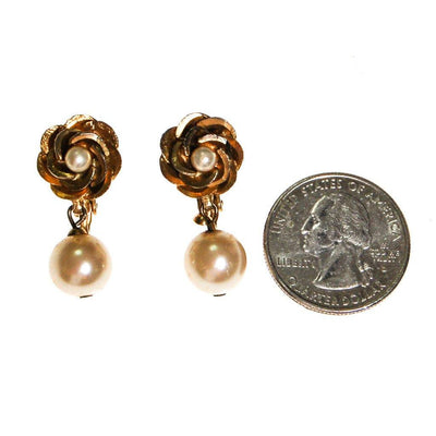 Vendome Gold Rose with Pearl Drop Earrings by Vendome - Vintage Meet Modern Vintage Jewelry - Chicago, Illinois - #oldhollywoodglamour #vintagemeetmodern #designervintage #jewelrybox #antiquejewelry #vintagejewelry